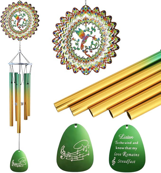 Aoedelyart Wind Chimes for Outside with Hummingbird Wind Spinner,33" Memorial Wind Chimes Outdoor Decor for Zen Garden Patio Home,Best Gifts for Mom Women Father Grandma Neighbors,Christmas Ornaments