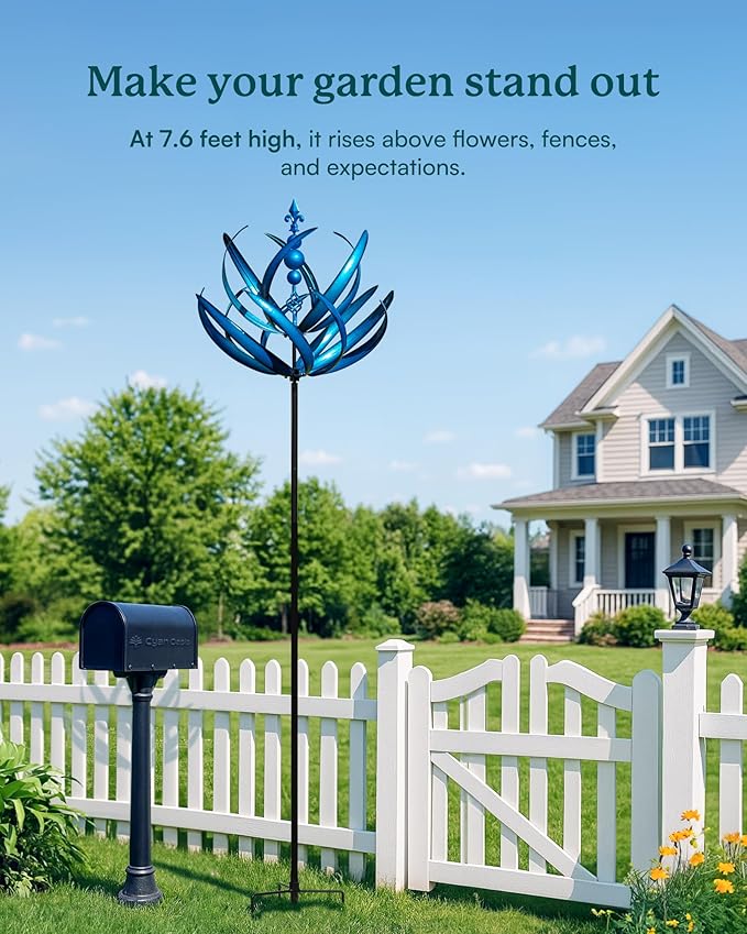 91 inch Wind Spinners Outdoor - Extra Large Outdoor Metal Wind Sculptures Spinners with Stake, Windmills for The Yard Garden, Yard Art Garden Lawn Decor - Blue (27" W x 91" H)