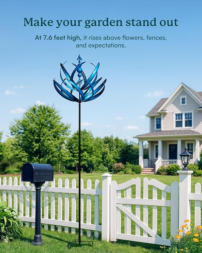 91 inch Wind Spinners Outdoor - Extra Large Outdoor Metal Wind Sculptures Spinners with Stake, Windmills for The Yard Garden, Yard Art Garden Lawn Decor - Blue (27" W x 91" H)