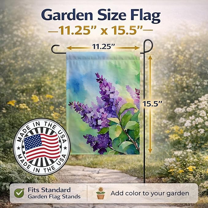 Caroline's Treasures New Hampshire Purple Lilac in Watercolor Garden Flag Mailbox Flag Decorative Yard Flag Banner Outside Patio Artwork Yard Flower Beds, Garden Size, Multicolor