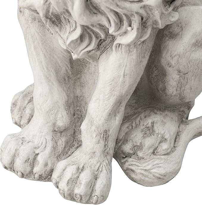Glitzhome Guardian Sitting Lion Garden Statue MGO Outdoor Decoration, 20.75" H, White