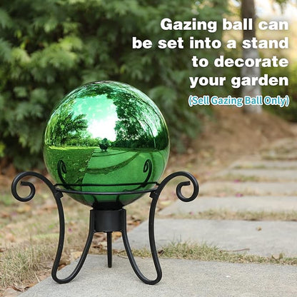 VCUTEKA Gazing Ball, Glass Mirror Polished Hollow Ball Reflective Garden Sphere, Gazing Globe for Home Garden Lawn Outdoor Ornament Yard Decorative, 10-Inch, Green