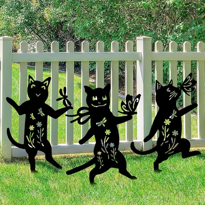 Metal Black Cat Decorative Garden Stakes,3 Pack 15" Cat Stakes Garden Decor for Outside,Large Black Cat Silhouette Statues Decorations for Cat Lovers Outdoor Decor,Yard Art,Lawn Ornaments