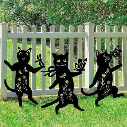 Metal Black Cat Decorative Garden Stakes,3 Pack 15" Cat Stakes Garden Decor for Outside,Large Black Cat Silhouette Statues Decorations for Cat Lovers Outdoor Decor,Yard Art,Lawn Ornaments