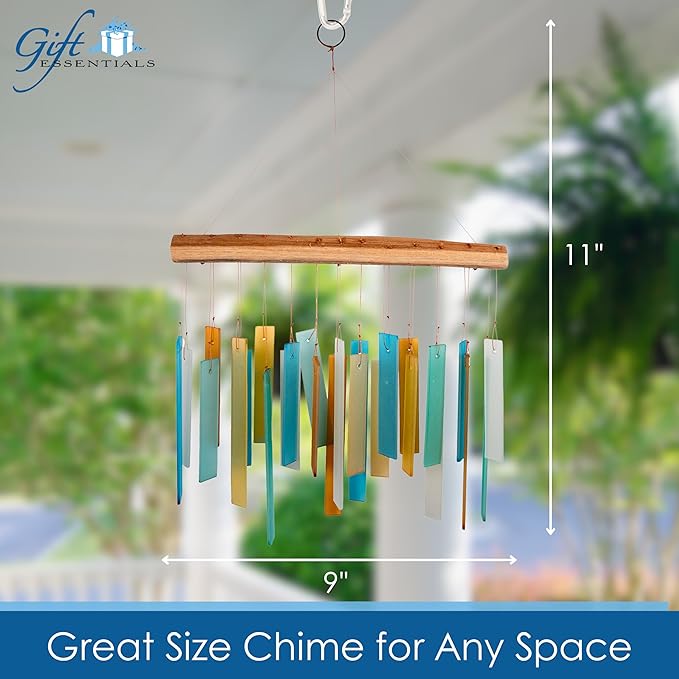 Blue Handworks Caribbean Beach Glass and Driftwood Chime - Sandblasted Glass and Found Wood Hand Crafted Wind Chime