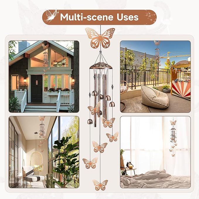 Butterfly Wind Chimes for Outside,41" Metal Windchimes, Housewarming/Easter/Halloween/Festival/Memorial Gifts for Women/Men, Butterfly Decorations for Outside, Patio, Garden or Yard
