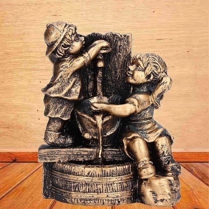 Pwshymi Little Boy Girl Playing Water Statue Standing Sculpture Fountains Outdoor Water Fountains Garden Fountains Outdoor Ornament for Home Decoration Art