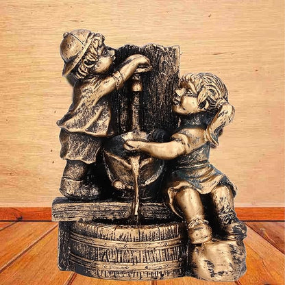 Pwshymi Little Boy Girl Playing Water Statue Standing Sculpture Fountains Outdoor Water Fountains Garden Fountains Outdoor Ornament for Home Decoration Art