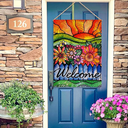 Home Decorative Welcome Spring Summer House Flag, Sunshine Watercolor Flowers Garden Yard Abstract Floral Outside Decorations, Sunrise Fall Farmhouse Outdoor Large Decor Double Sided 28 x 40