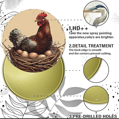 Chicken Coop Hen Vintage Metal Tin Sign Chicken Wreath Wall Decor Kitchen Farmhouse Outdoor Chicken Decor For Chicken Lovers Chicken House Decor 12 Inch