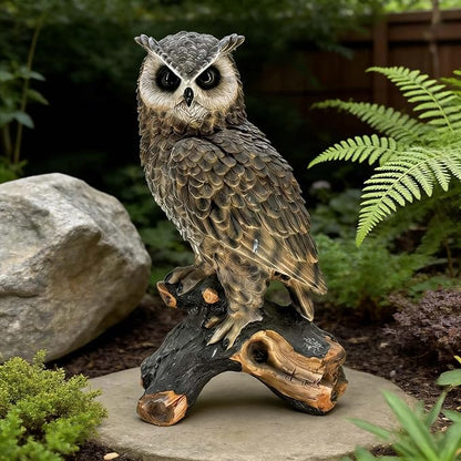 Large Owl Statue Garden Decor Outdoor Indoor, 18.98" H Hand-Painted Resin Owl Sculpture on Tree Stump, Wildlife Figurine Yard Art Ornament for Patio Lawn Porch Housewarming Gift