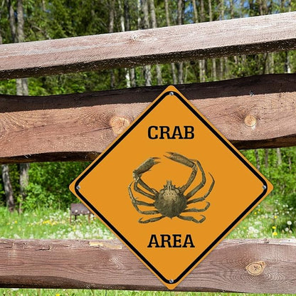 Warning Crab Area Metal Tin Sign Ocean Animal Caution Crossing Xing Street Sign Yellow Diamond Shape Funny Metal Sign For Indoor Outdoor Highway12x12in