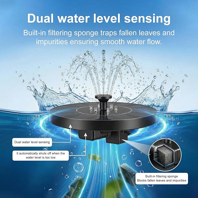 Solar Fountain for Bird Bath with Lights, Solar Bird Bath Fountains with 7 Nozzles, Outdoor Solars Water Fountain Pump for Birds Baths, Garden, Pool, Pond