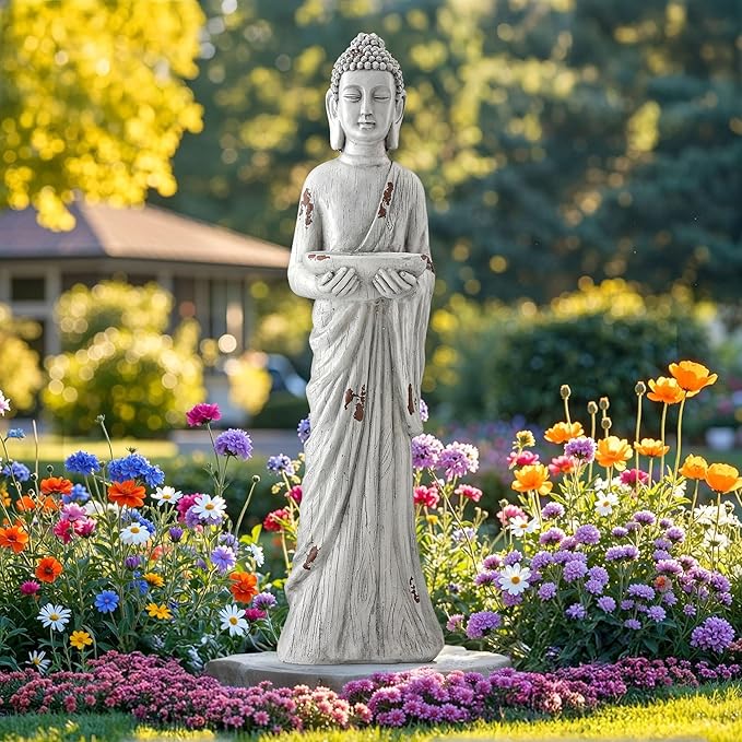 42" Extra-Large Buddha Outdoor Statue with Birdfeeder, Tall Zen Meditative Buddha Figures, Durable Weatherproof MGO Sculpture for Garden, Patio, Yard, Porch or Indoor Home Decor