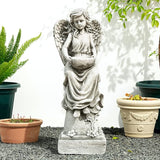 glitzhome GH50526 Angel with a Bird Bath Garden Decor Statue, 31 Inch, Antique Beige