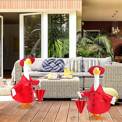 Raincoat Goose Outfits Spring Porch Goose Outfit Summer Yard Clothes for 23" Lawn Outdoor Garden Yard Patio Geese Statue Spring Summer Decor(Red)