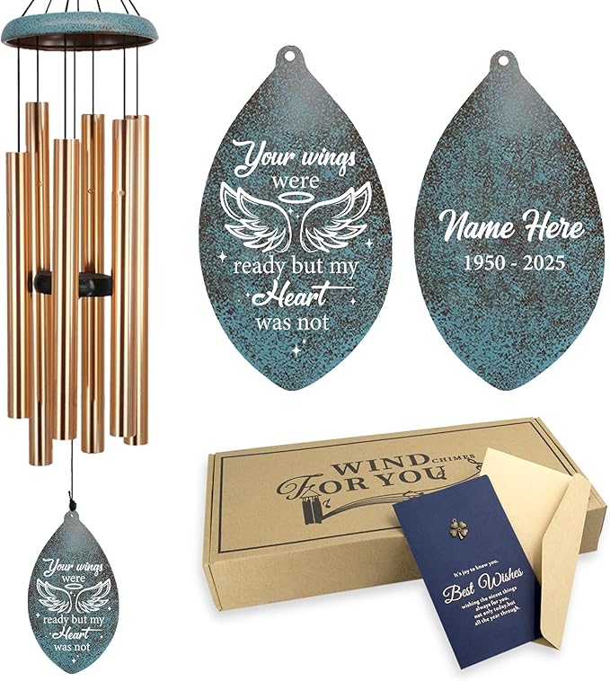 ASTARIN Personalized Memorial Wind Chimes, Angel Wings Sympathy Gifts Wind Chime for Loss of Loved Mom/Dad, Commemorative Windchime for Condolences/Funeral, Produced in USA