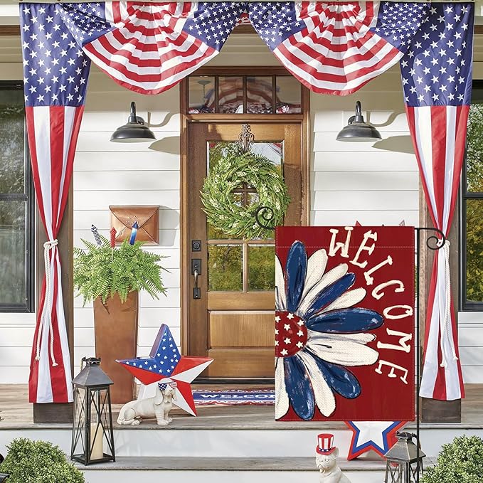 AVOIN colorlife Patriotic 4th of July Garden Flag 12x18 Inch Double Sided Outside, Memorial Day Red Floral Welcome Daisy Yard Outdoor Decoration