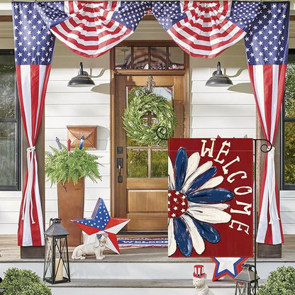 AVOIN colorlife Patriotic 4th of July Garden Flag 12x18 Inch Double Sided Outside, Memorial Day Red Floral Welcome Daisy Yard Outdoor Decoration