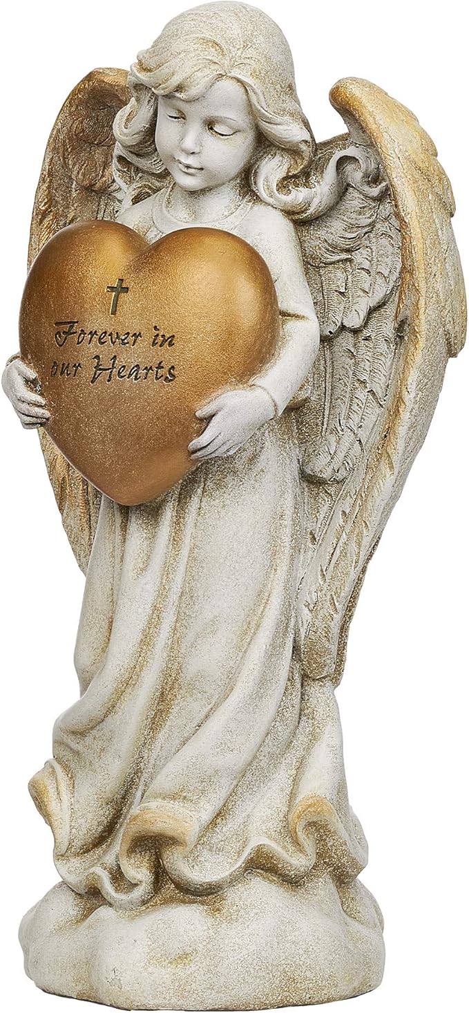 Joseph's Studio by Roman - 12.25" H Memorial Angel Holding a Heart Garden Statue, Religious Outdoor Decor