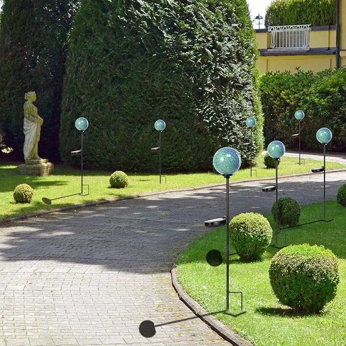 Solar Outdoor Decorative Swirl Solar Garden Stake Glaze Glass LED Garden Globe Lights for Pathway Yard Lawn Decoration Green 1 Pack