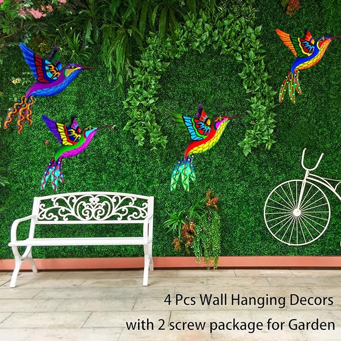 Metal Hummingbird Wall Decor, Colorful Outdoor & Indoor Humming Bird yard wall art Decoration. Ideal for Patio, Fence, Garden, Living Room & Balcony Decor- Hanging Ornaments to Elevate Your Space