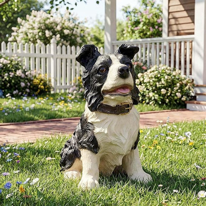 Real Border Collie Garden Statue - Resin Realistic Dog Sculpture, Pet Loss Memorial Stone, for Dog Lovers, Indoor/Outdoor Decor, Animal Figurine for Yard Ornaments