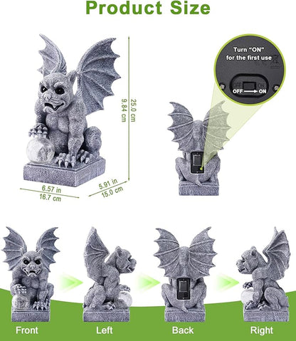 Nacome Solar Gothic Gargoyle Garden Statue: Outdoor Dragon Decor Sculpture with Ball Lights for Yard Art Porch Patio - Unique Birthday Gifts for Women Mom
