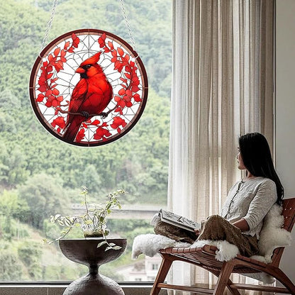 1 pcs 5.9'' Acrylic Window Hanging Cardinal Suncatcher Decor,Red Bird Suncatcher Panel Outdoor Wall Art Stained Panel Hangings Gift for Home Garden Ornament for Birds Lover (Style B)