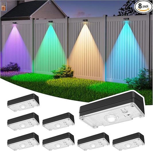 ZCXLIGHT Solar Fence Lights,Fence Lights Solar Powered Waterproof IP65 Multicolor Led 12 Fixed Colors ＆RGB Color Changing for Pool, Deck, Patio, Porch, Stairs, Holiday-8pack