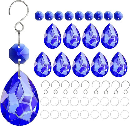 H&D HYALINE & DORA 3Inch Crystal Suncatcher Bauhinia Prisms Pendants 10Pcs Chandelier Crystals Replacement Hanging Sun Catcher Beads for DIY Arts Crafts Decor (Blue)