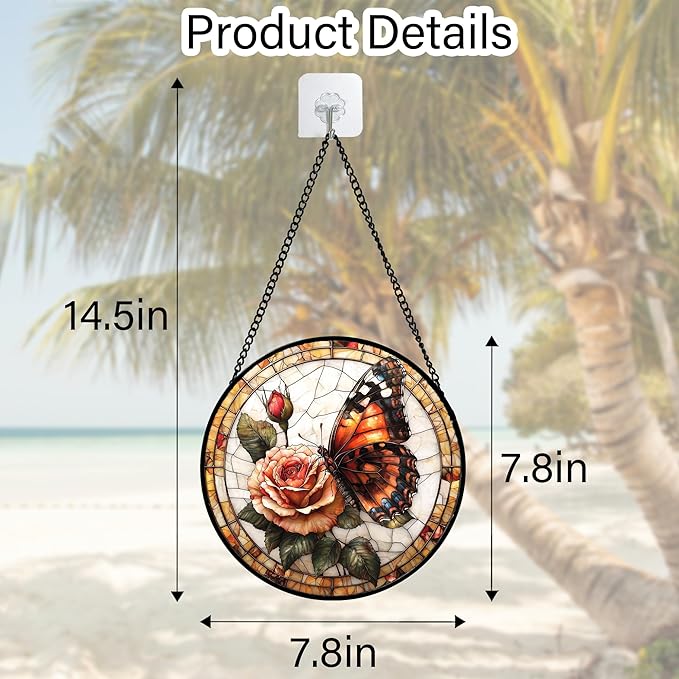 DASTOLL Stained Glass Window Hanging, Butterfly Picking Flowers Suncatcher for Doors Home Sun Catchers Decoration and Christmas, Mother's Day Birthday Gifts for Women, Men, and Mom 11.8x11.8 in
