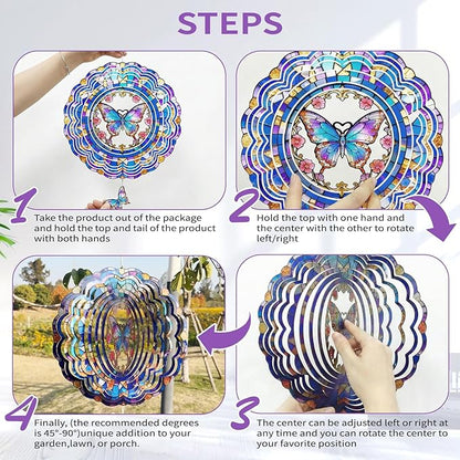 Butterfly Wind Spinner Outdoor Hanging for Yard Garden for Women Mom Grandma Birthday,12 inch 3D Hanging Wind Sculptures Metal Wind Spinners for Outside, Garden, Patio, Yard Decor