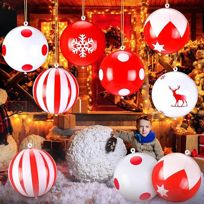 Leyndo 18 Pcs 9 Inch Inflatable Christmas Balls PVC Outdoor Christmas Decorations Xmas Hanging Ball Ornaments for Indoor Outdoor Yard Tree Home Patio Party Festive