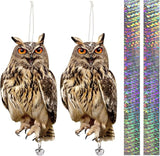 Hanging Plastic Owls for Gardens, 2PCS Reflective Hanging Owl Decoration Woodpecker Control Device with Reflective Tape, Jinging Bell for Garden Patio Windows