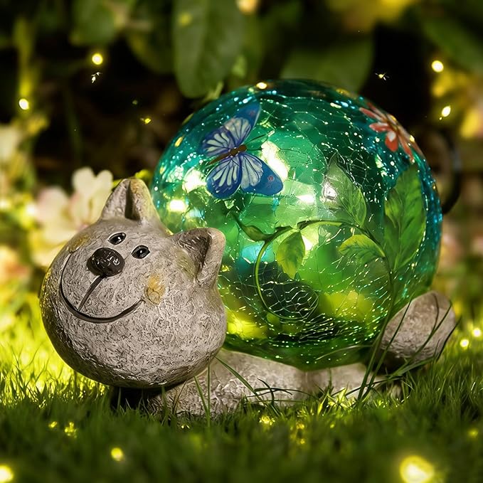 Solar Garden Statues Outdoor Decor - Cat Outdoor Statues with Solar Lights Resin Cat Sculptures for Yard Art Lawn Ornaments, Valentines Day Gifts, Housewarming Garden Gifts