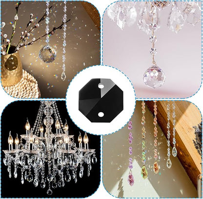 PATIKIL K9 Crystal Octagon Beads 2 Holes Pendants, 60 Pack 14mm Chandelier Prisms Parts Ornaments Hanging Beads for DIY Arts Crafts Decoration, Black