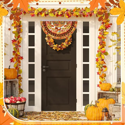 6 Pcs Hello Fall Bunting Flag Thanksgiving Pumpkin Welcome Fall Outdoor Half Banner Happy Harvest Autumn Pumpkin Squirrel Pattern Bunting Flag for Thanksgiving Garden Decor, 1.5 x 3 ft