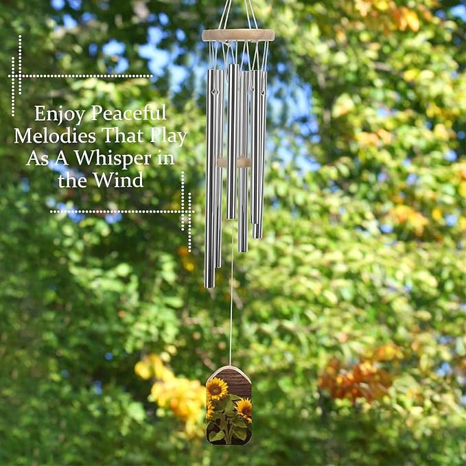 Wind Chimes for Outside,Sunflower Plant Printed Cute Aluminium Windchimes Outdoors,Soothing Melodic Memorial Wind Chime for House Porch Patio Garden Balcony Decor