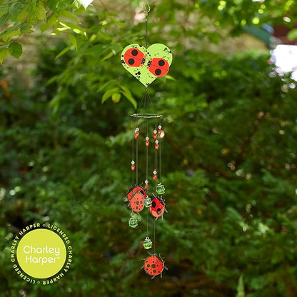 Red Carpet Studios Wind Chimes - Charley Harper Mid Century Modern Spiral Wind Chime Garden Gift, 30.25" Long, Ladybug Lovers