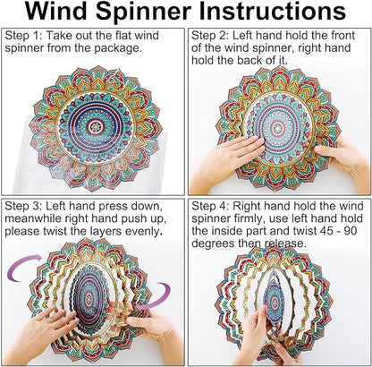 Wind Spinner Mandala Peacock, 12inch Stainless Steel Metal Wind Spinners Outdoor Hanging, 3D Wind Sculptures Kinetic Yard Art Decoration Garden Ornament Indoor Décor Gift for Women Men Holidays