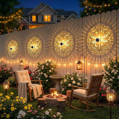 2 Pack Solar Fence Lights Metal Solar Powered Outdoor Wall Deck Step Lights Dragonfly Floral Theme Waterproof Fence Light for Garden Post Patio Backyard Yard Decor, Gardening Gifts for Women Mom