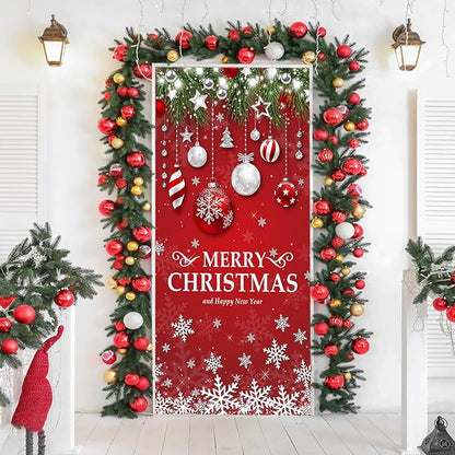 IMISHM Retro Christmas Door Decorations Merry Christmas Christmas Door Cover Christmas Snowflake Door Banner Christmas Front Door Decorations for Christmas Home Indoor Decorations
