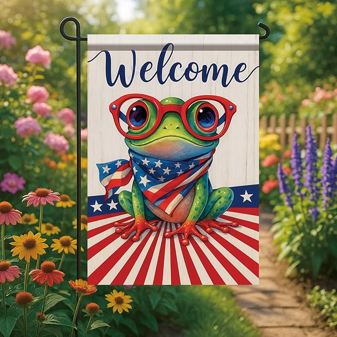 Spring Summer Garden Flag 12x18 Inch Patriotic Highland Cow American Flag Floral Farm Animal Design Outdoor Yard Porch Lawn for Seasonal Farmhouse Country Home Decor