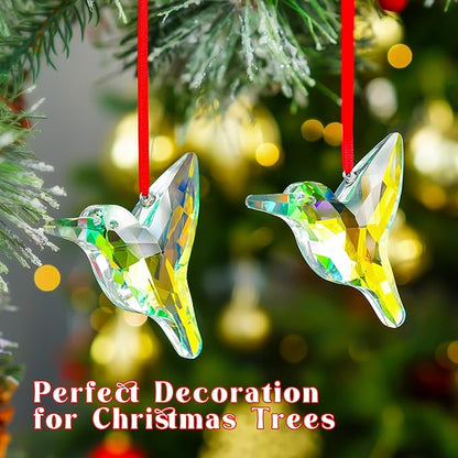 H&D HYALINE & DORA Set of 2,3" Crystal Sun Catcher Prisms, AB Colored Hummingbird Hanging Suncatchers, Glass Hummingbird Prisms for Windows, Garden Decor