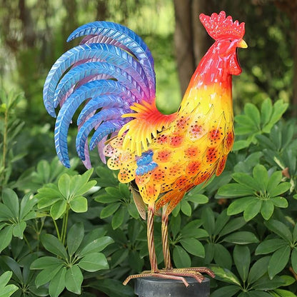 Metal Rooster Chicken Yard Art Outdoor Decor Large Chicken Garden Statue & Sculpture for Lawn Patio Backyard Kitchen Home Decorations, B-ROS04
