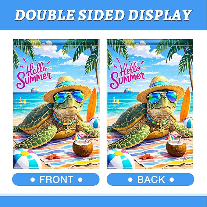 BlissYard Hello Summer Sea Turtle Garden Flag 12x18 Double Sided Vertical Outdoor Decor Beach Ocean Tropical Yard Garden Lawn Patio Welcome Banner