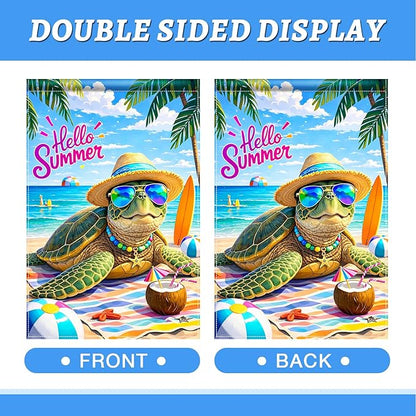 BlissYard Hello Summer Sea Turtle Garden Flag 12x18 Double Sided Vertical Outdoor Decor Beach Ocean Tropical Yard Garden Lawn Patio Welcome Banner