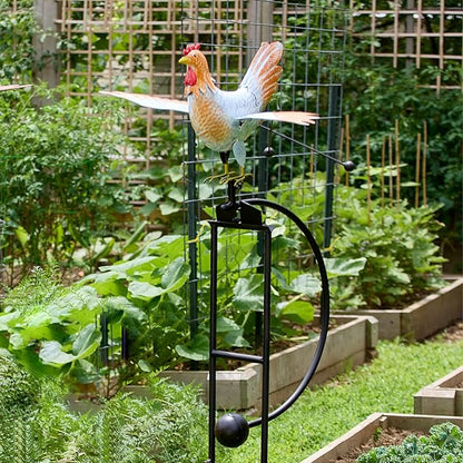Red Carpet Studios Garden Art Large Hen Balance Rocker Metal Garden Stake Yard Décor, 61.5” Tall, Farmhouse Flapping Wing Design