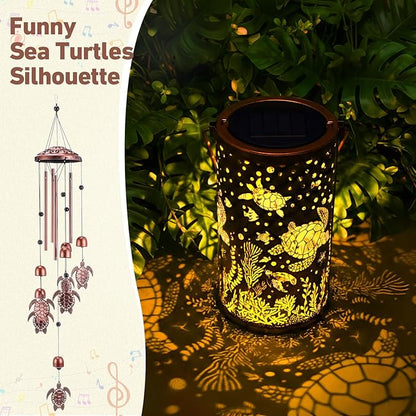 Retisee Sea Turtle Design Solar Wind Chimes Outdoor Metal Turtle Gifts Solar Light Windchimes Outside Indoors Christmas Decoration Birthday Gift for Home Lawn Porch Patio Garden Yard